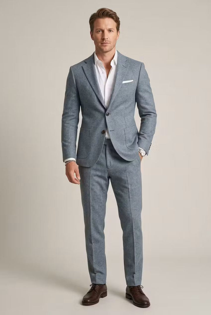 Herre Slim-Fit Two-Piece Set Struktureret Businesskjole - Light Blue