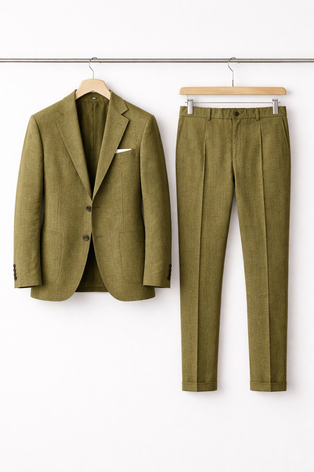 Herre Slim-Fit Two-Piece Set Struktureret Businesskjole - Olive Green