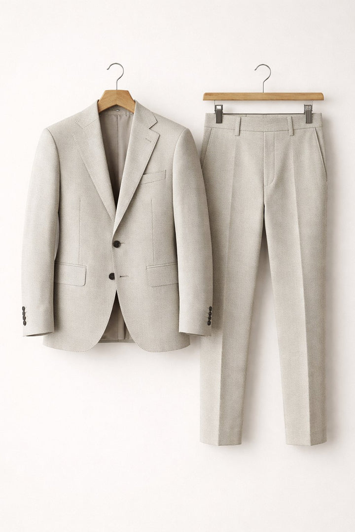 Herre Slim-Fit Two-Piece Set Struktureret Businesskjole - Light Grey