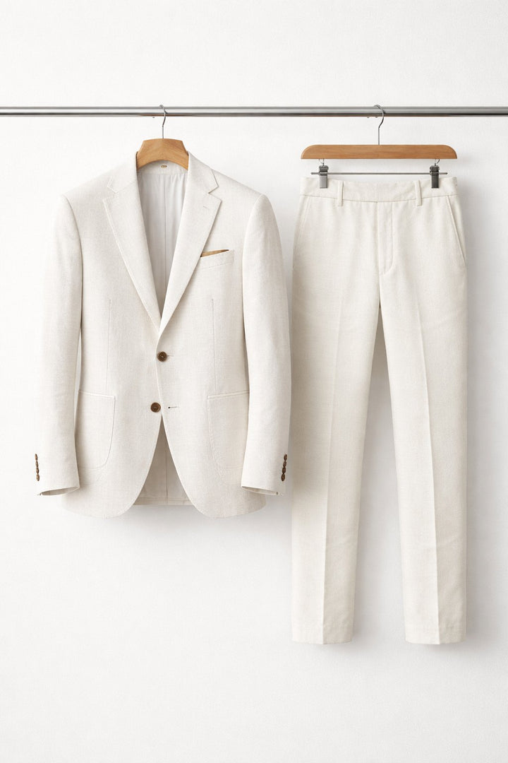 Herre Slim-Fit Two-Piece Set Struktureret Businesskjole - White
