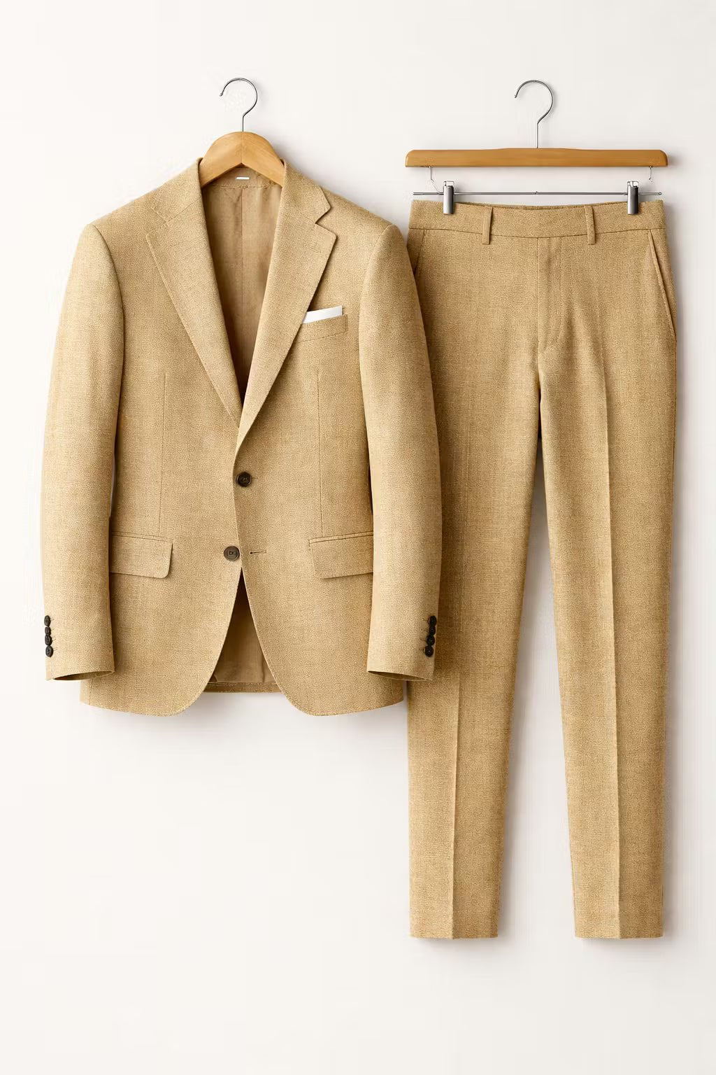 Herre Slim-Fit Two-Piece Set Struktureret Businesskjole - Khaki