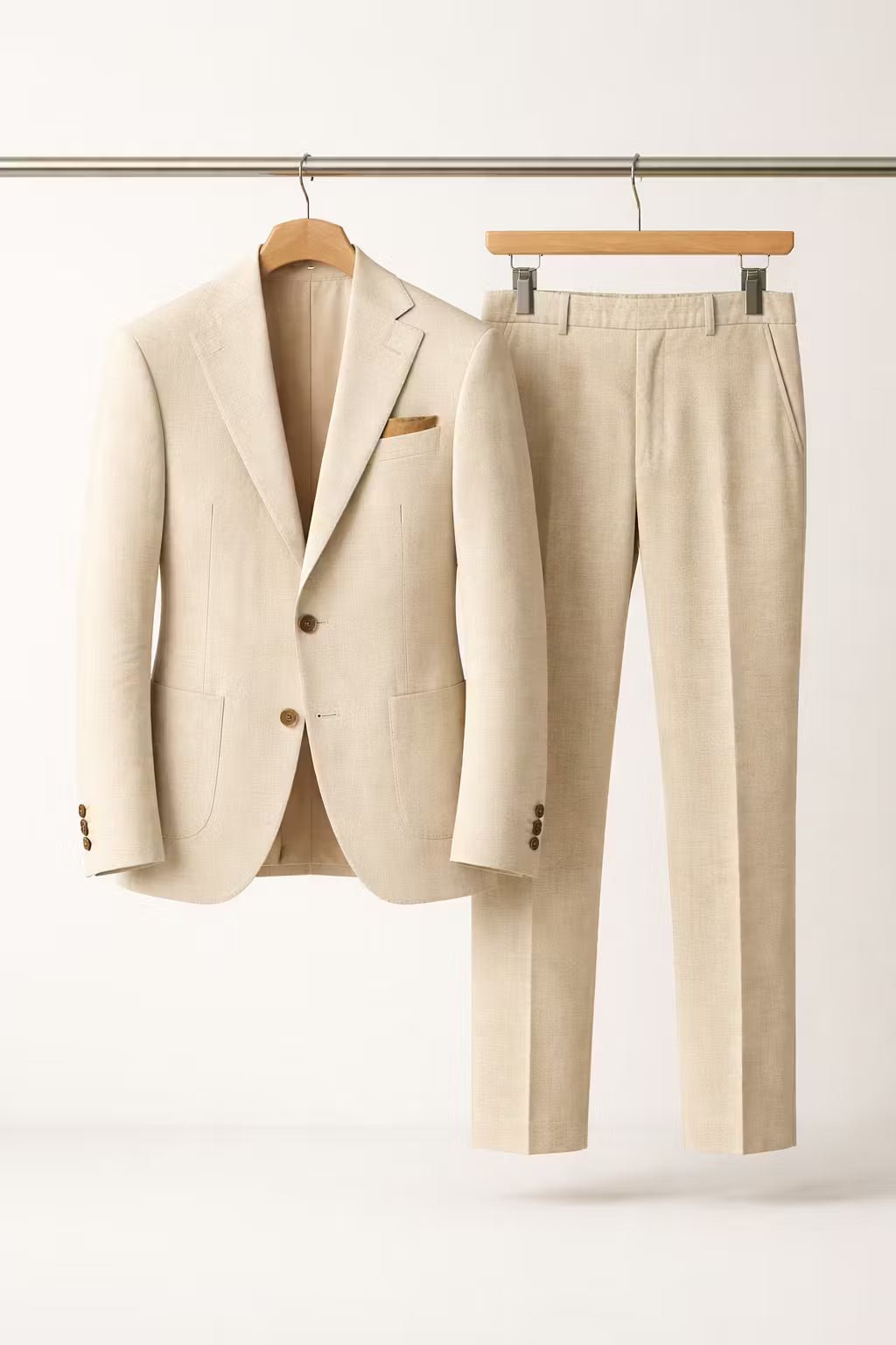 Herre Slim-Fit Two-Piece Set Struktureret Businesskjole - Beige
