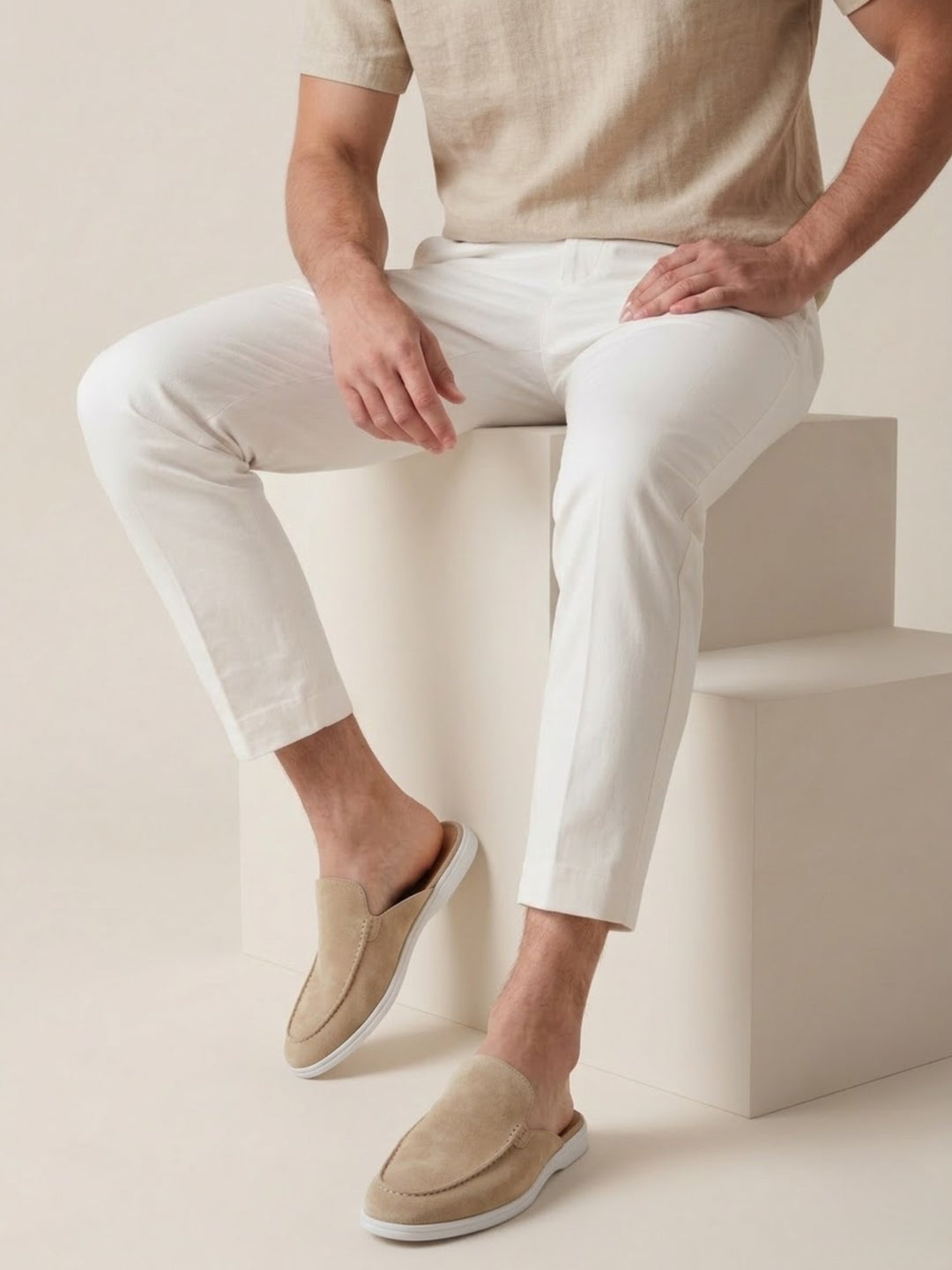 Herre Slip-On Mules Åben Hæl Syede Detaljer
