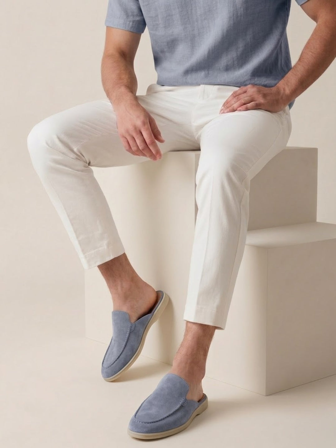 Herre Slip-On Mules Åben Hæl Syede Detaljer