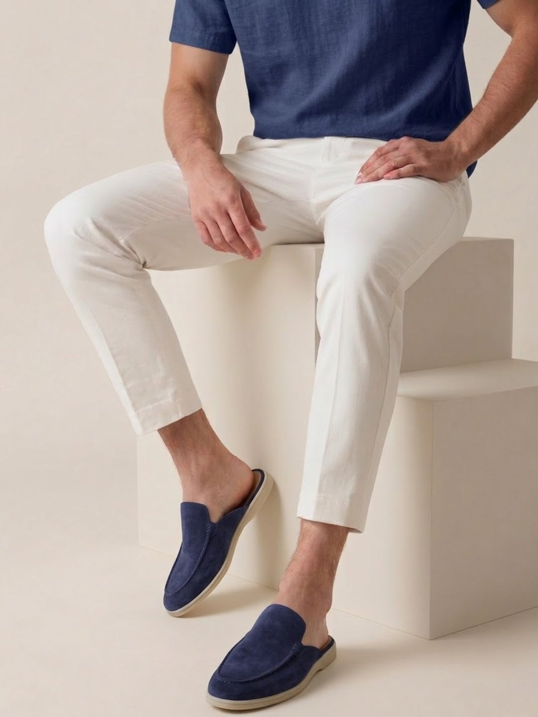 Herre Slip-On Mules Åben Hæl Syede Detaljer