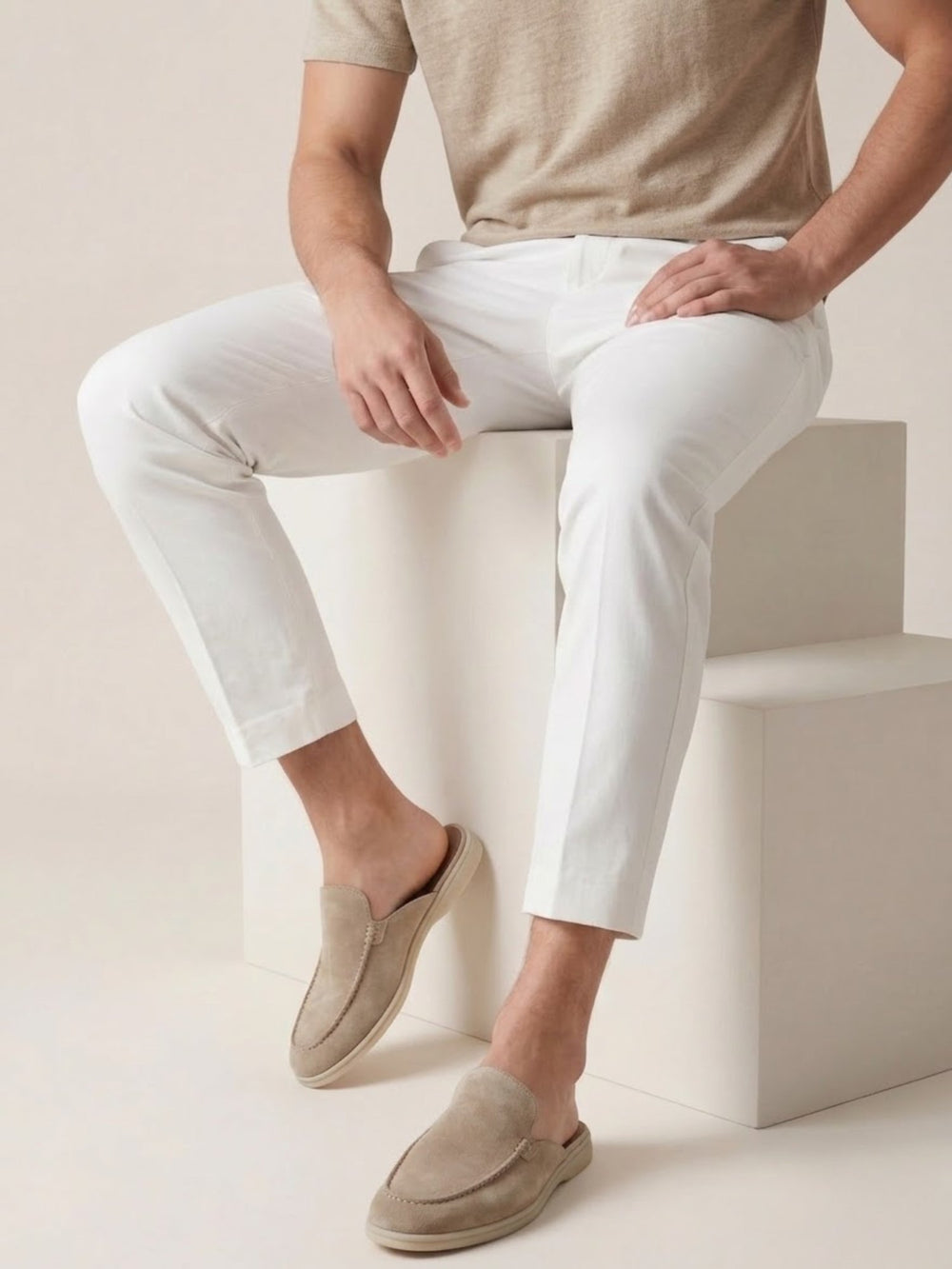 Herre Slip-On Mules Åben Hæl Syede Detaljer