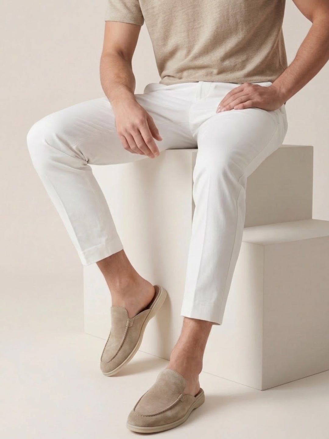 Herre Slip-On Mules Åben Hæl Syede Detaljer