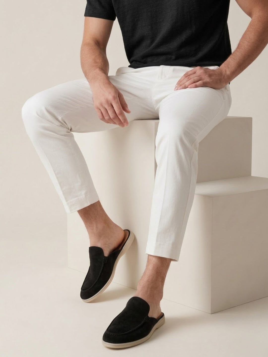 Herre Slip-On Mules Åben Hæl Syede Detaljer