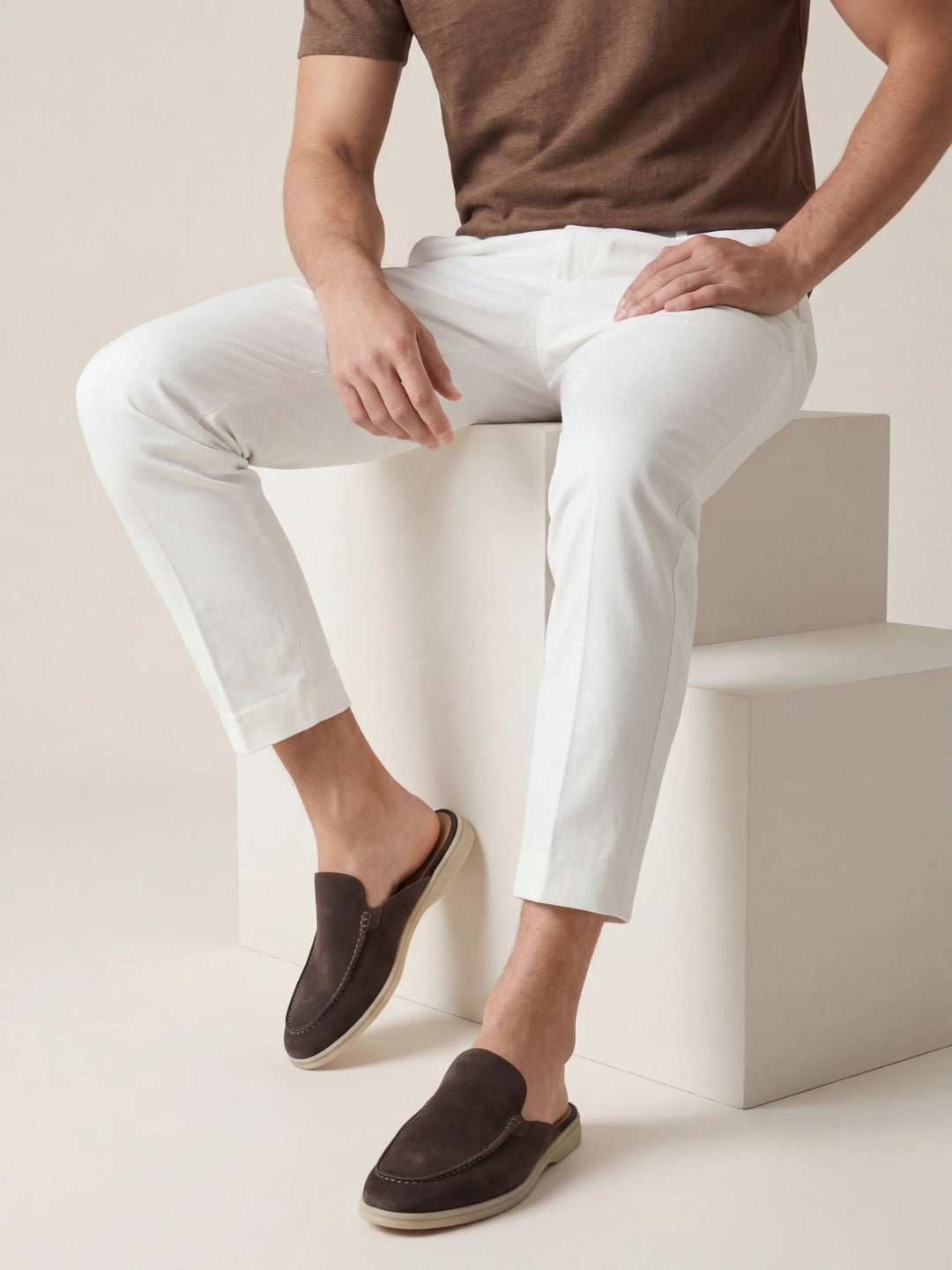 Herre Slip-On Mules Åben Hæl Syede Detaljer
