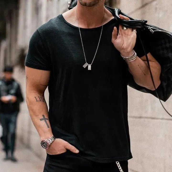 Herre T-Shirt Rund Hals Korte Ærmer - Black