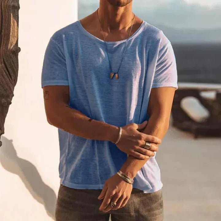 Herre T-Shirt Rund Hals Korte Ærmer - Light Blue