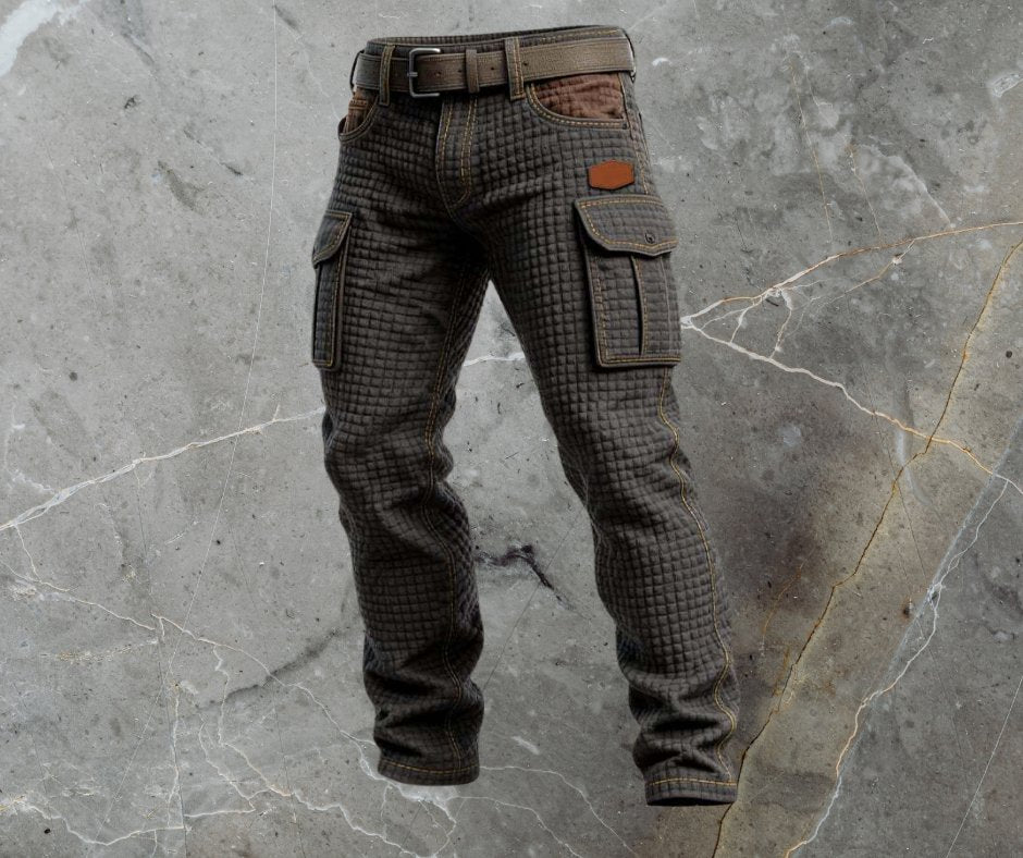 Herrebukser Slim Fit Cargo Strukturmønster Sidelommer - Schwarz