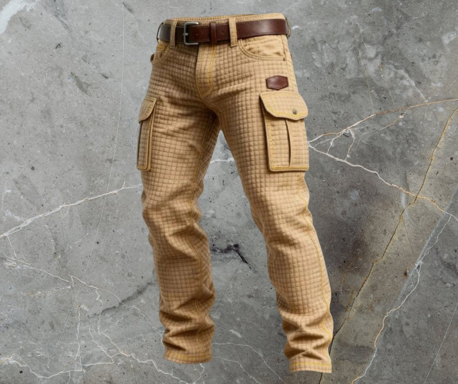 Herrebukser Slim Fit Cargo Strukturmønster Sidelommer - Beige