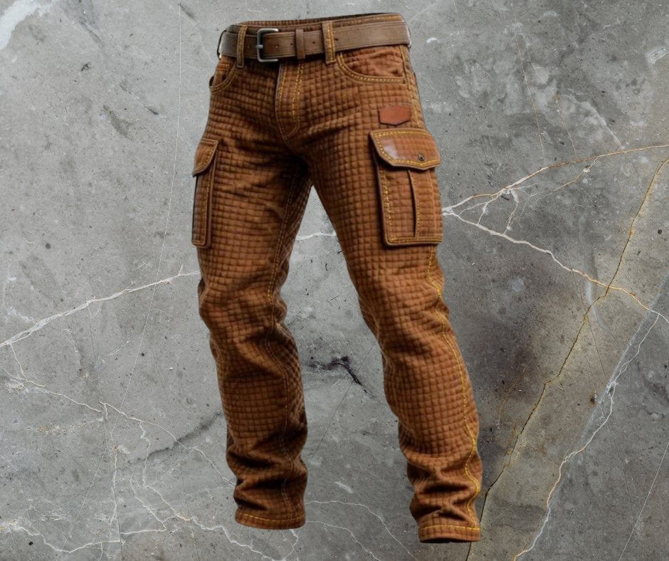 Herrebukser Slim Fit Cargo Strukturmønster Sidelommer - Dunkelbraun