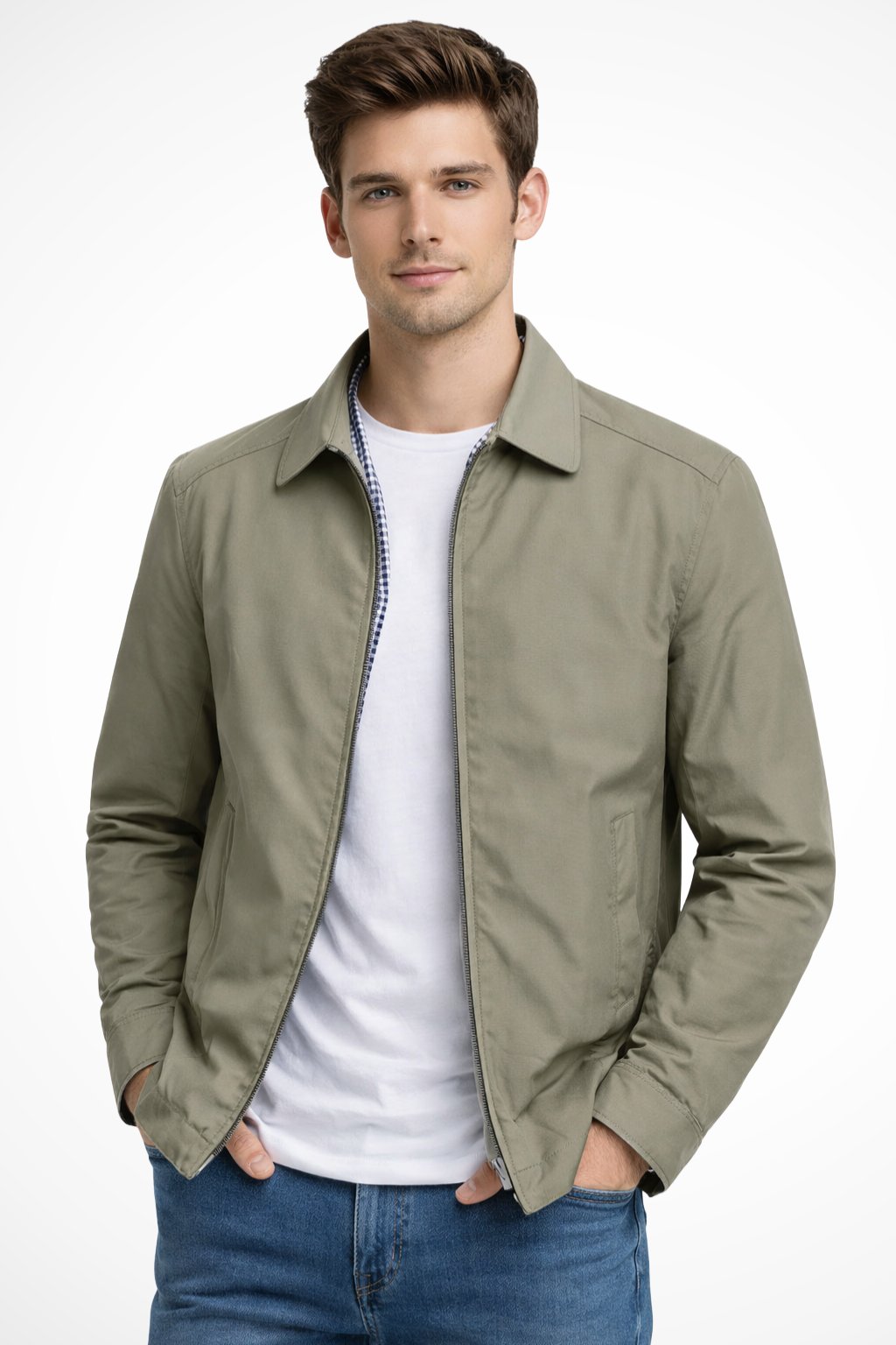 Herrejakke Harrington Klassisk Lynlås Krave - Beige