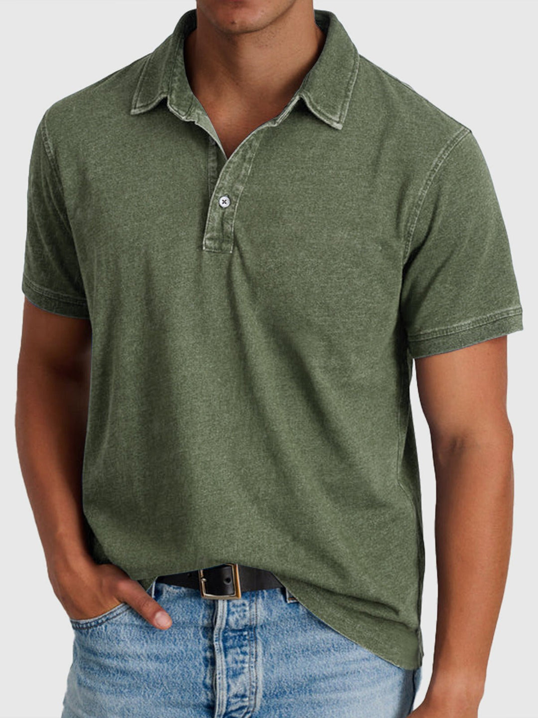 Herrer Kortærmet Polo Shirt Denim-Bomuld Regular Fit - Army Green