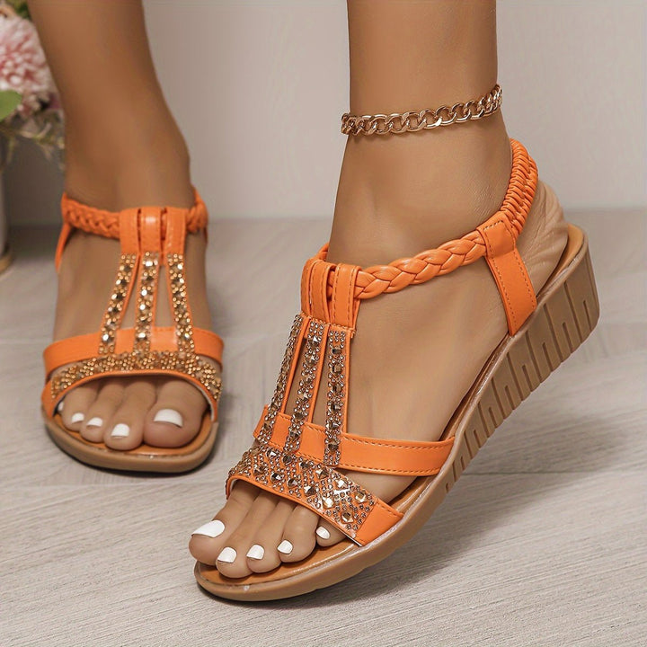 Kvinder Ortopædiske T-Rem Kile Sandaler Metalsten - Orange