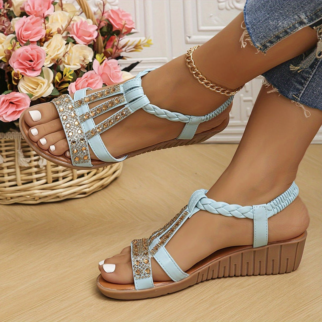 Kvinder Ortopædiske T-Rem Kile Sandaler Metalsten - Light Blue