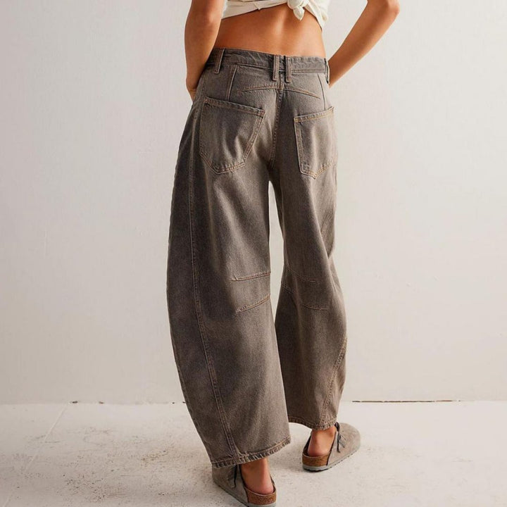 Kvinders Cropped Barrel Leg Denim Jeans Mid-Rise