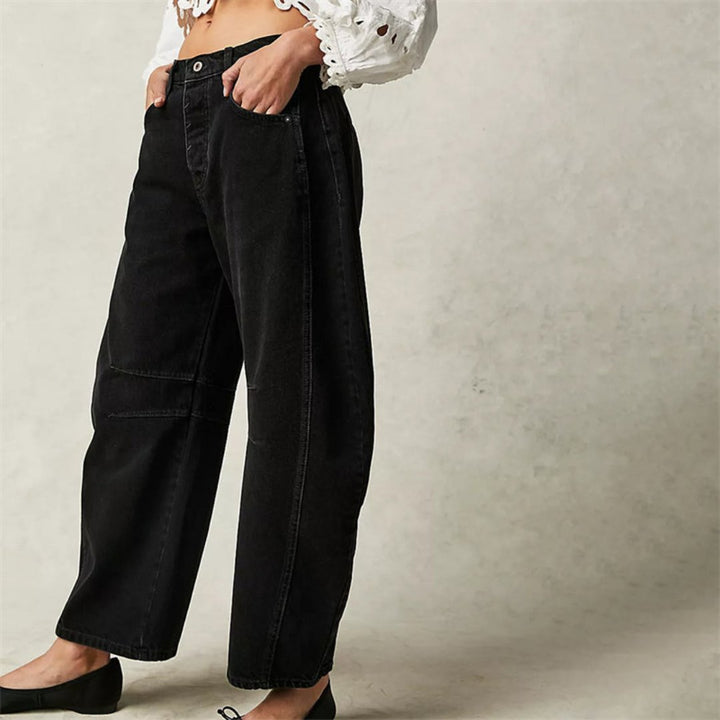Kvinders Cropped Barrel Leg Denim Jeans Mid-Rise