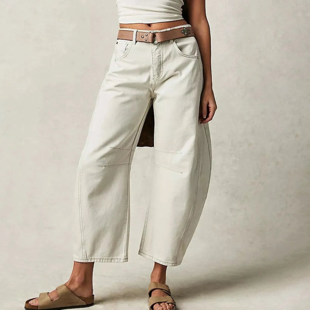 Kvinders Cropped Barrel Leg Denim Jeans Mid-Rise - White