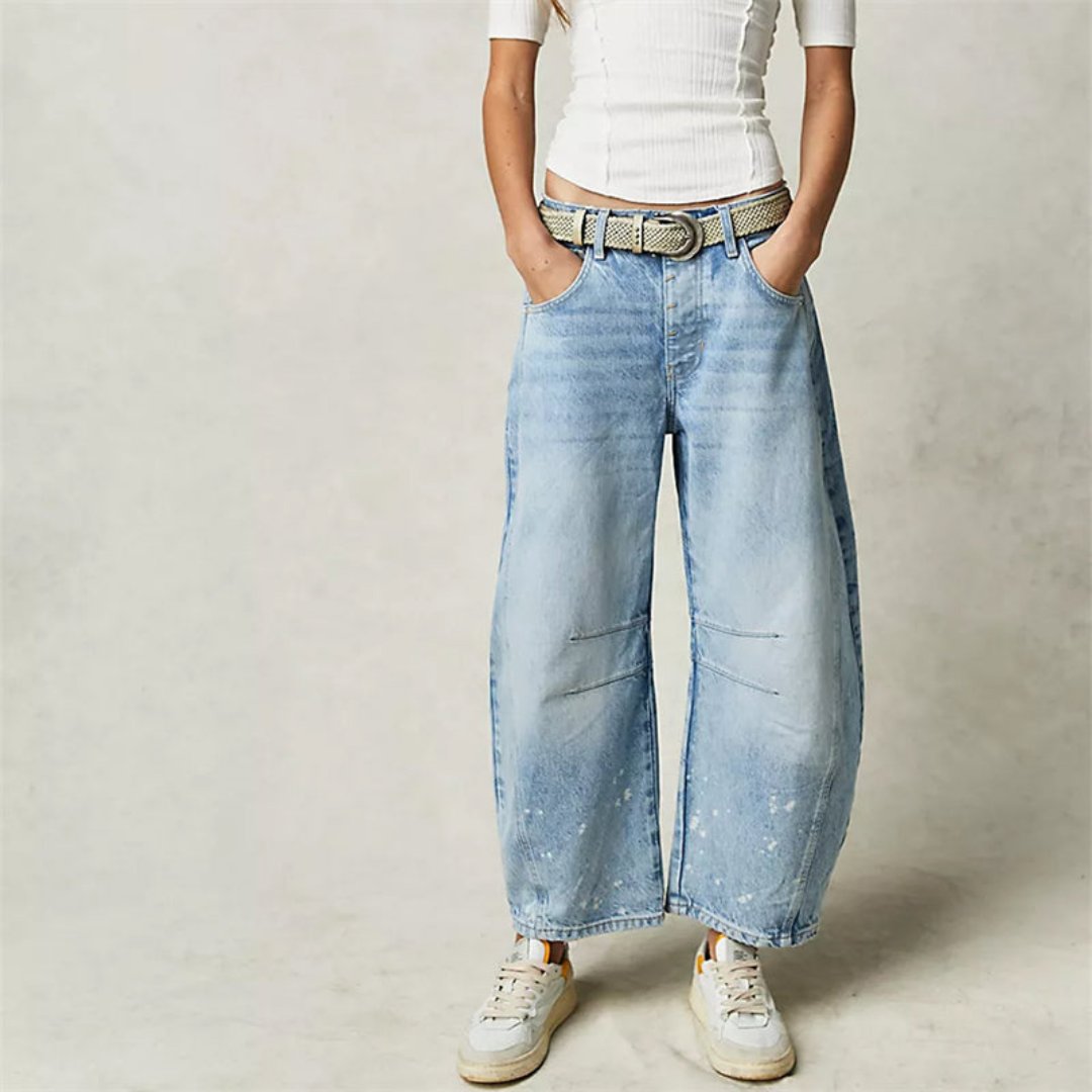 Kvinders Cropped Barrel Leg Denim Jeans Mid-Rise