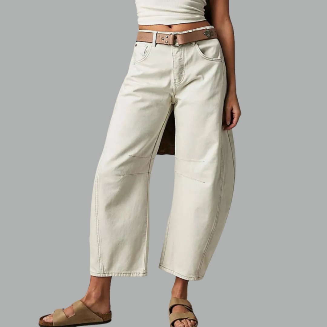 Kvinders Cropped Barrel Leg Denim Jeans Mid-Rise