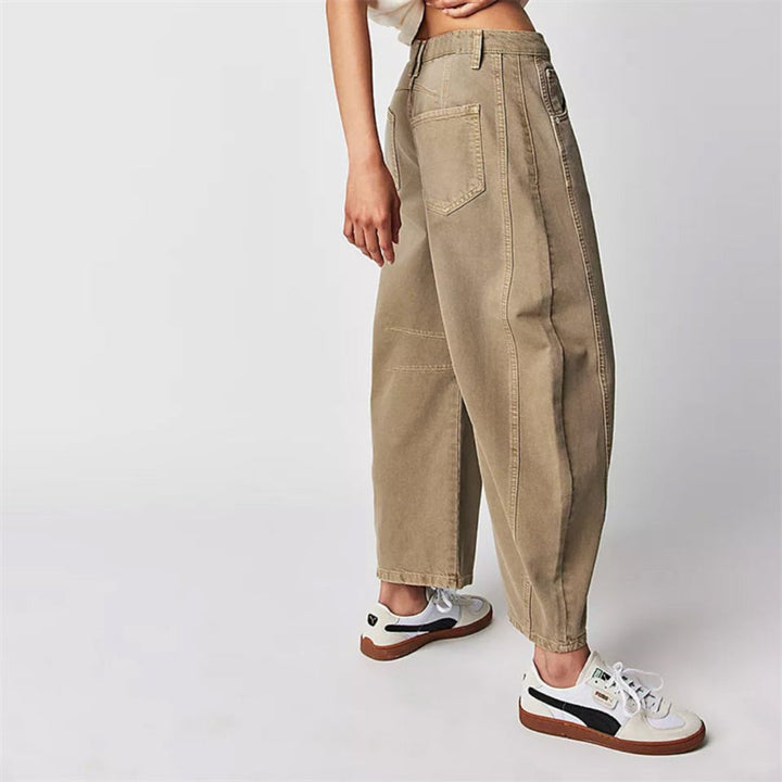 Kvinders Cropped Barrel Leg Denim Jeans Mid-Rise