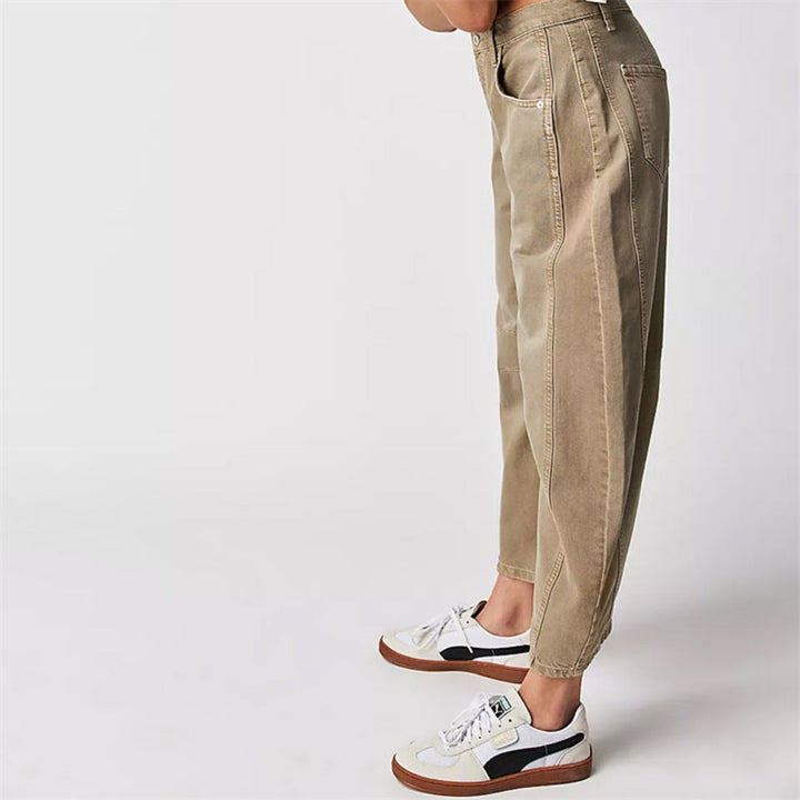 Kvinders Cropped Barrel Leg Denim Jeans Mid-Rise