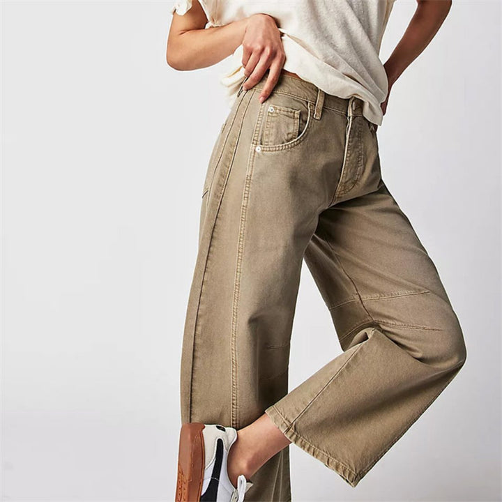 Kvinders Cropped Barrel Leg Denim Jeans Mid-Rise