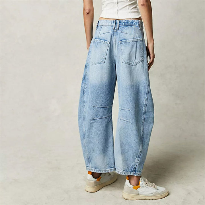 Kvinders Cropped Barrel Leg Denim Jeans Mid-Rise
