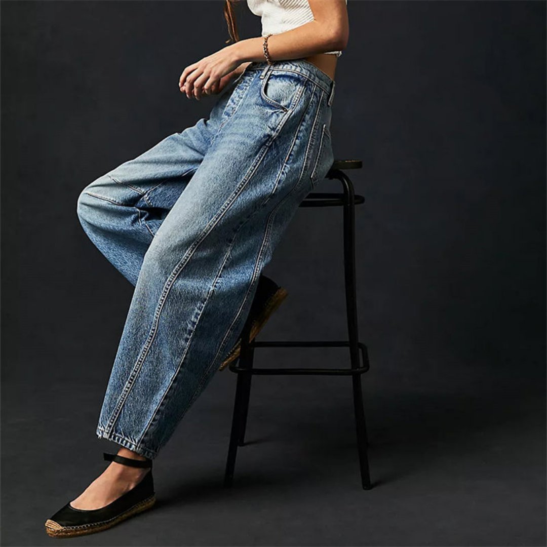 Kvinders Cropped Barrel Leg Denim Jeans Mid-Rise