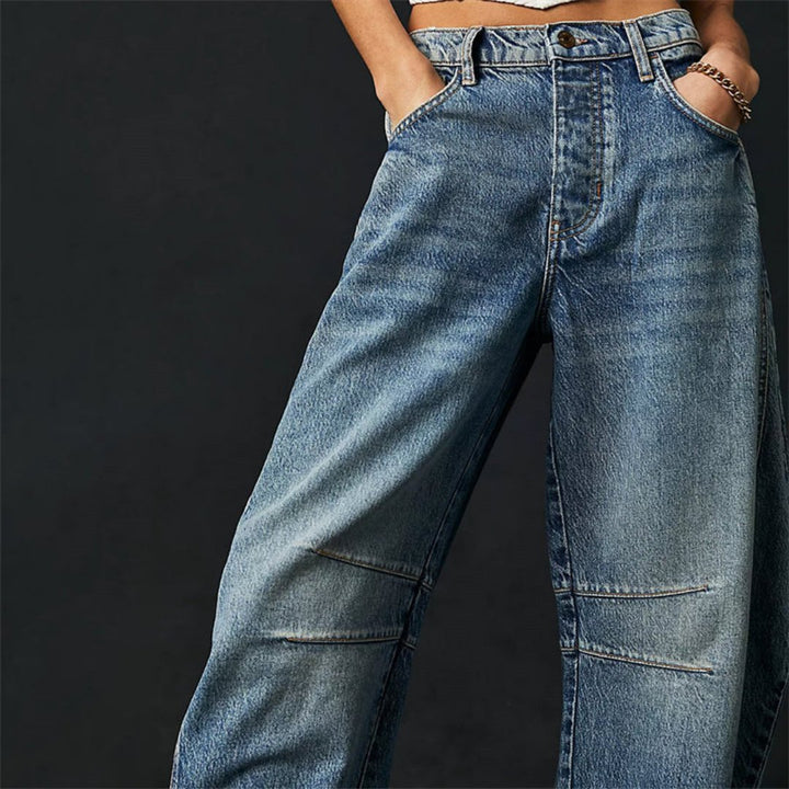 Kvinders Cropped Barrel Leg Denim Jeans Mid-Rise