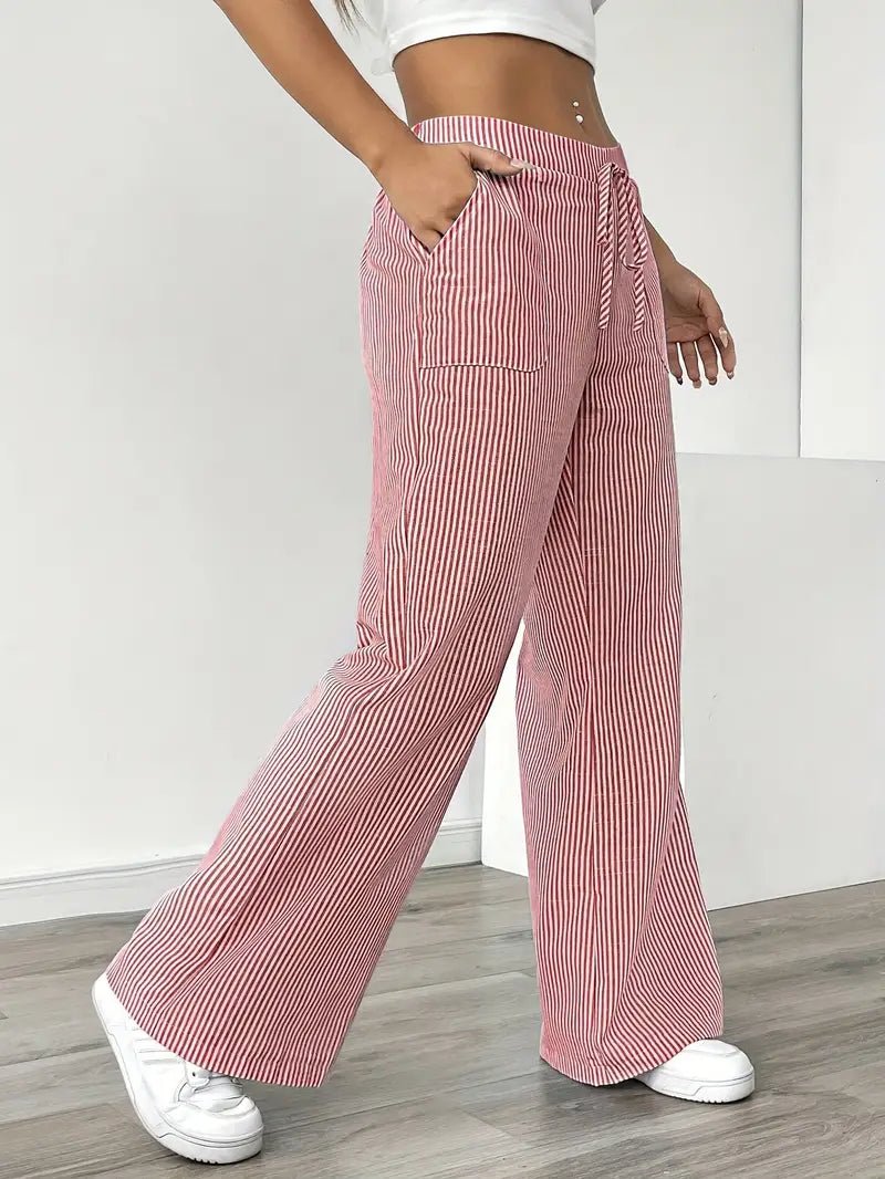 Linen Bukser Stribede Wide Leg med Lommer