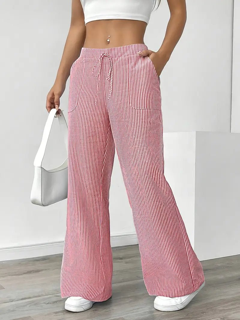 Linen Bukser Stribede Wide Leg med Lommer