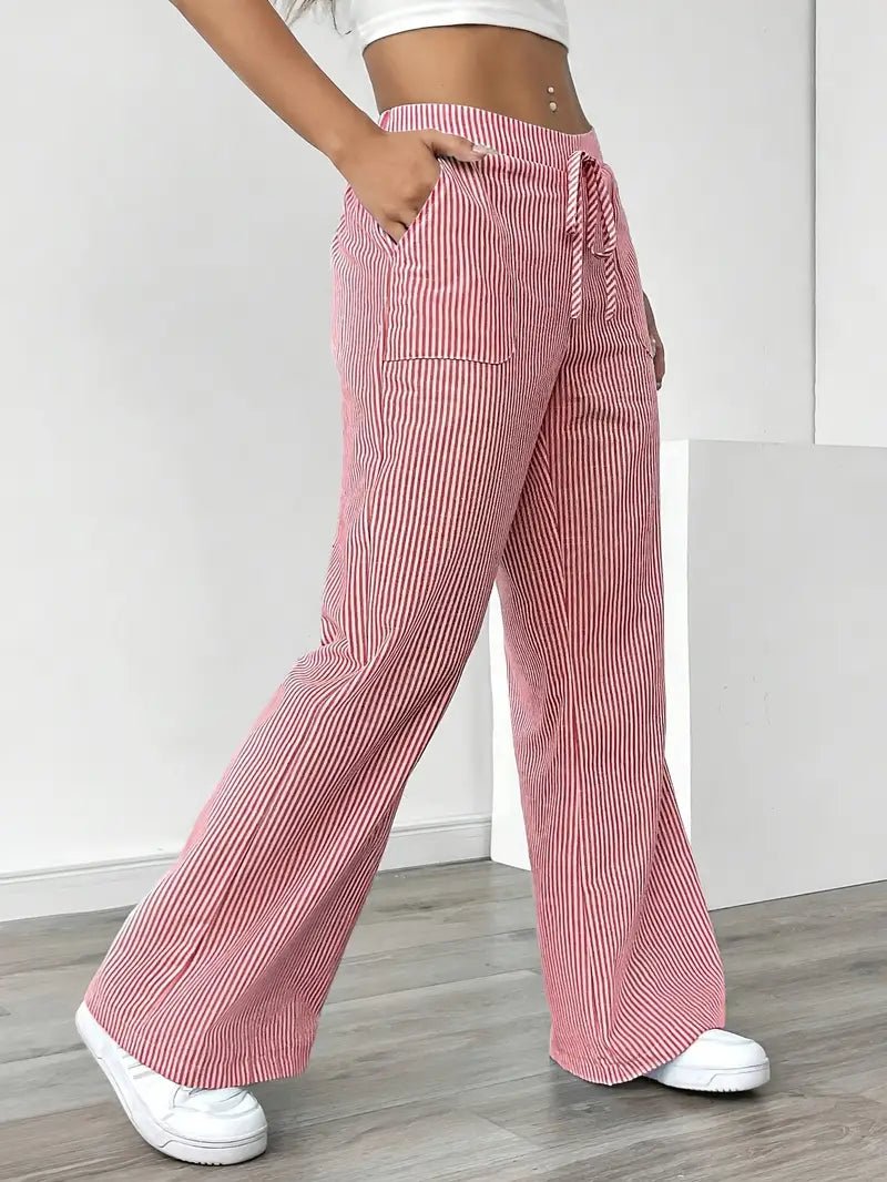 Linen Bukser Stribede Wide Leg med Lommer