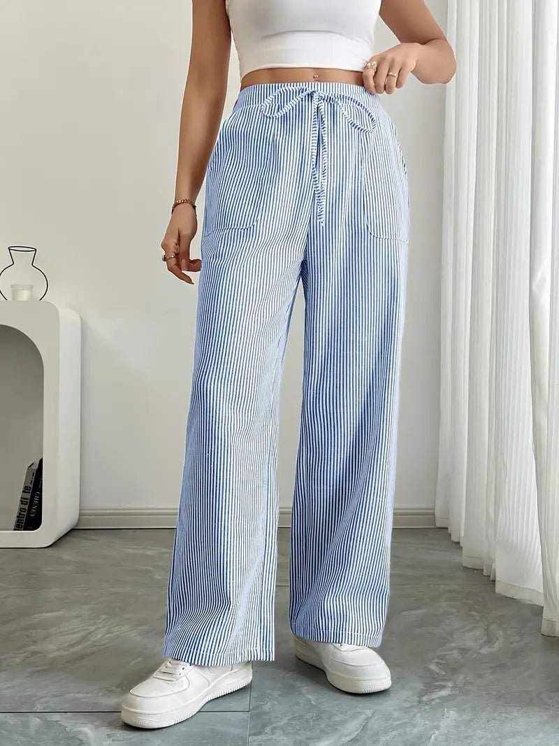 Linen Bukser Stribede Wide Leg med Lommer