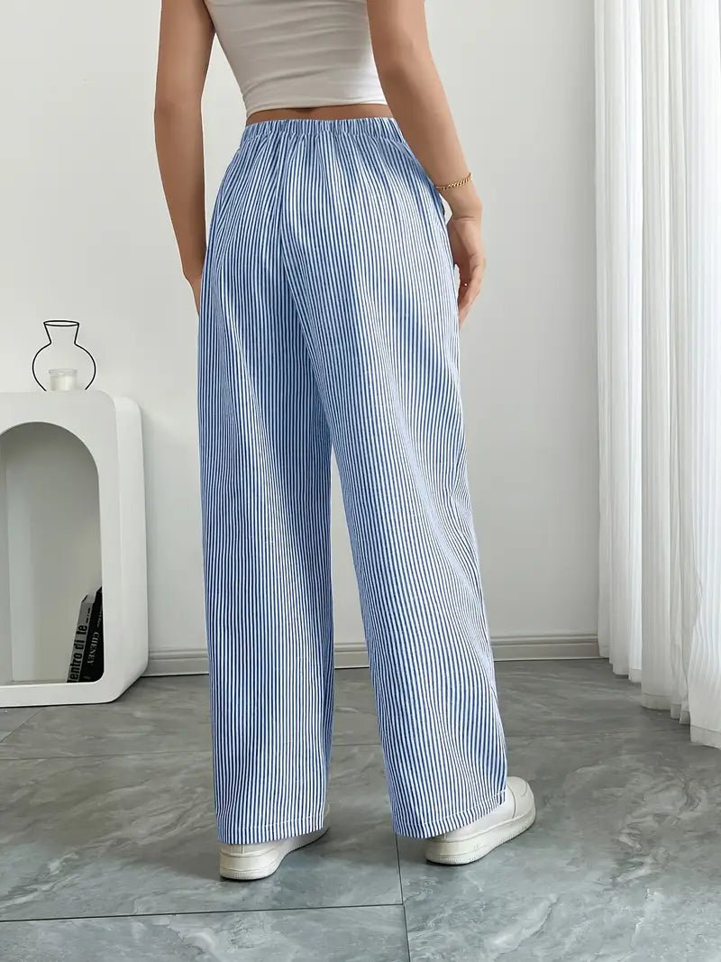 Linen Bukser Stribede Wide Leg med Lommer