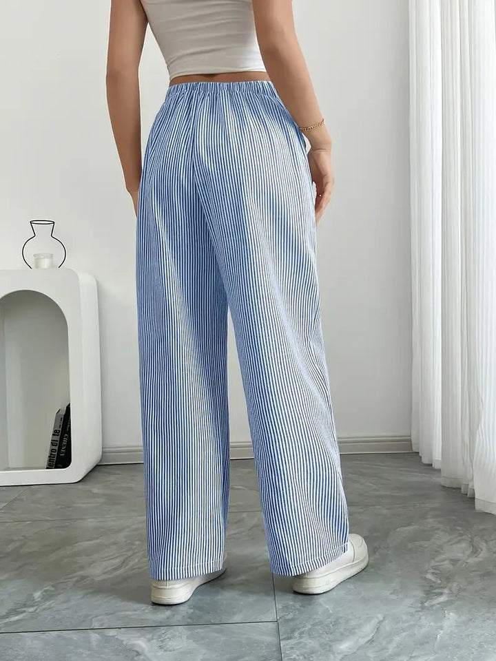 Linen Bukser Stribede Wide Leg med Lommer