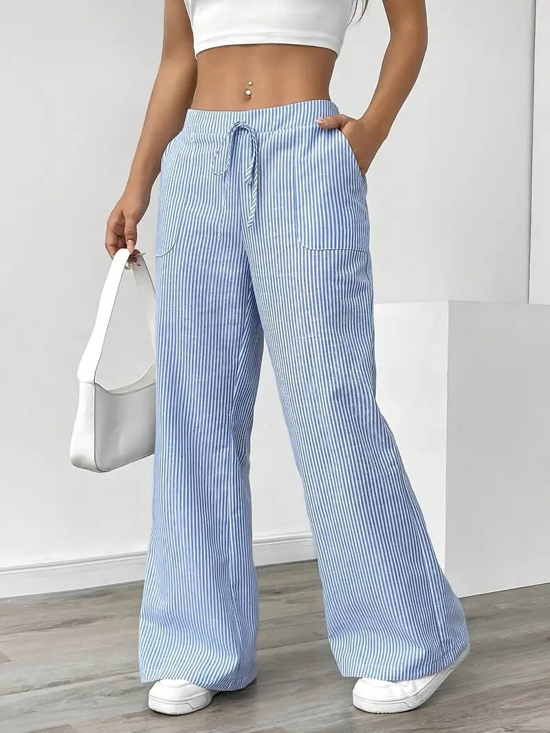 Linen Bukser Stribede Wide Leg med Lommer