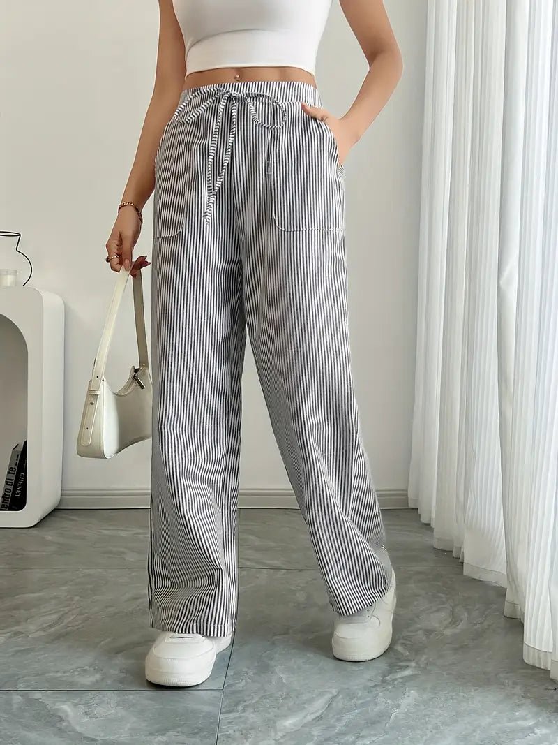 Linen Bukser Stribede Wide Leg med Lommer