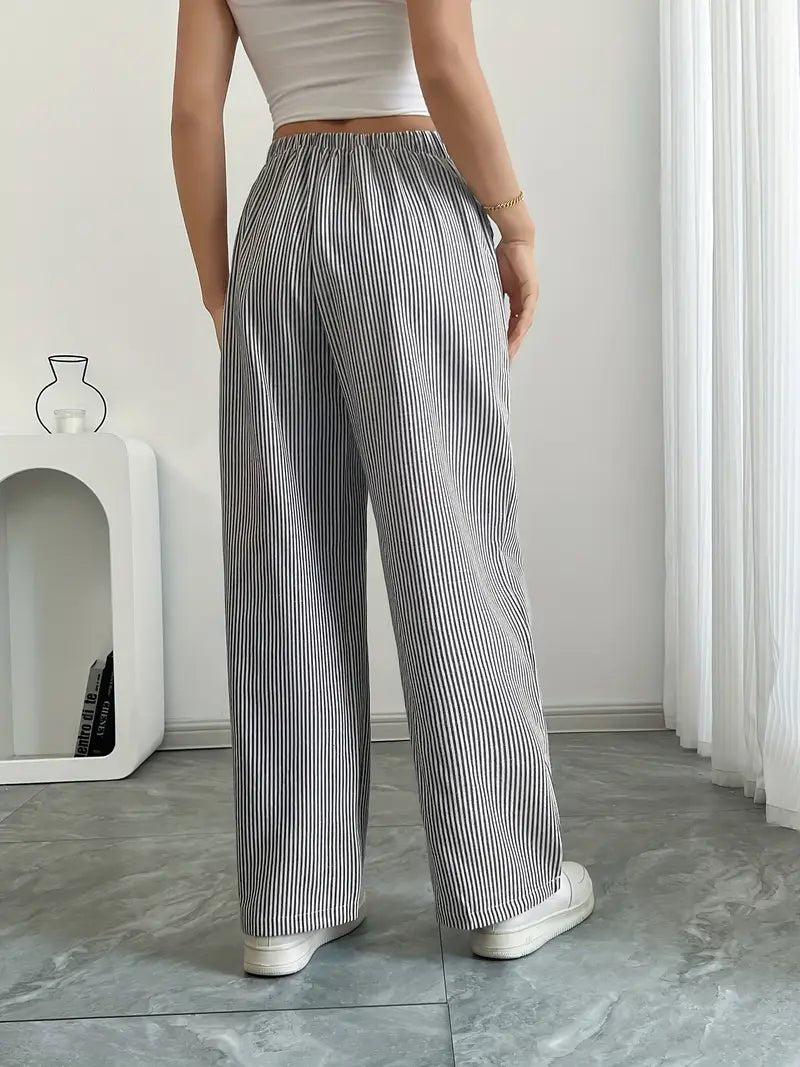 Linen Bukser Stribede Wide Leg med Lommer