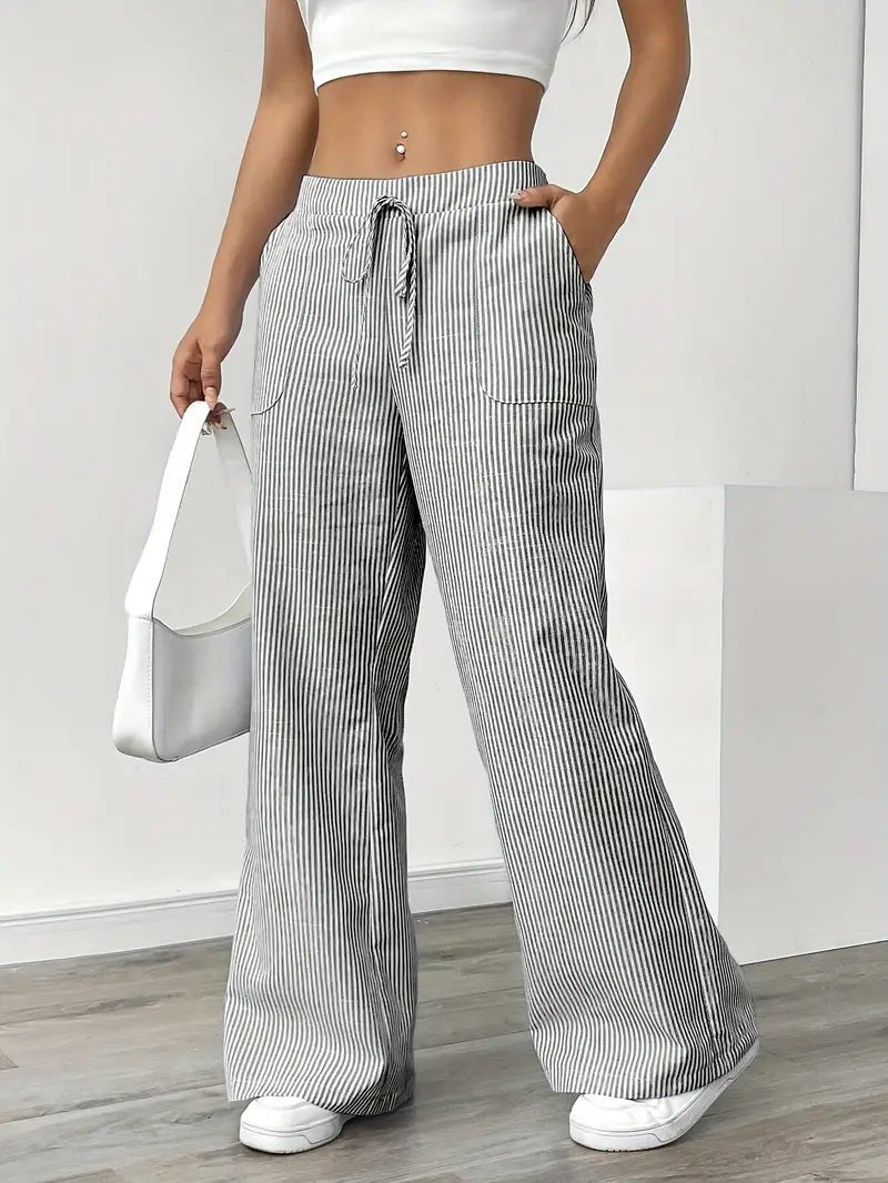 Linen Bukser Stribede Wide Leg med Lommer
