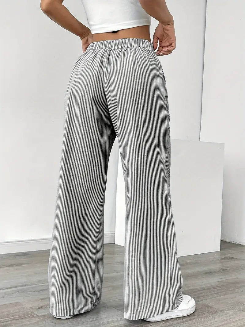 Linen Bukser Stribede Wide Leg med Lommer