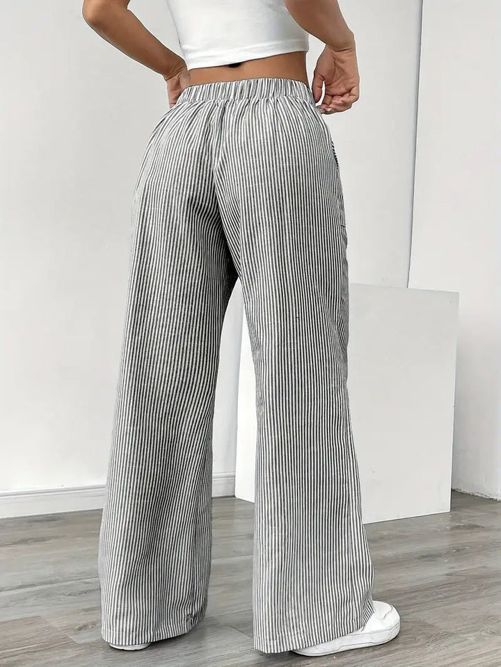 Linen Bukser Stribede Wide Leg med Lommer