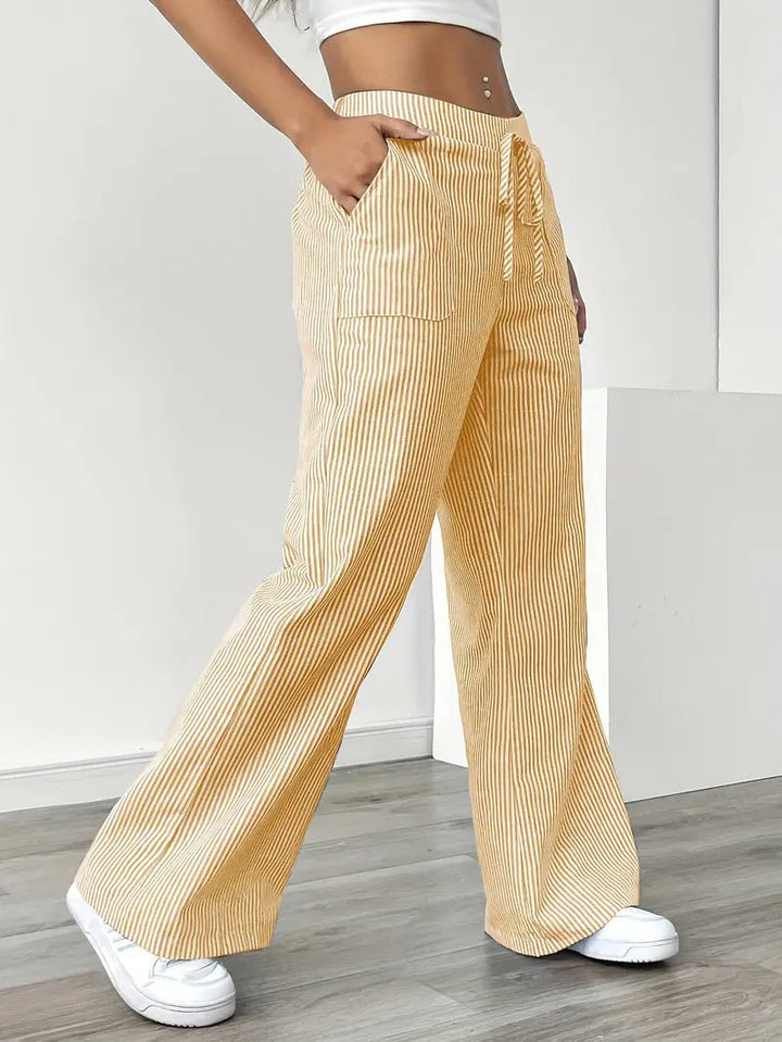 Linen Bukser Stribede Wide Leg med Lommer