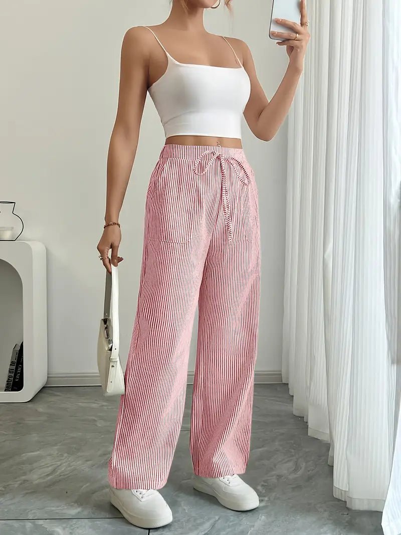 Linen Bukser Stribede Wide Leg med Lommer