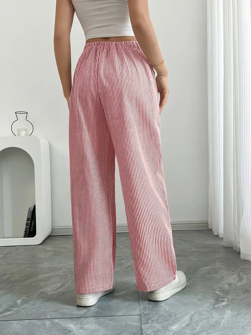 Linen Bukser Stribede Wide Leg med Lommer