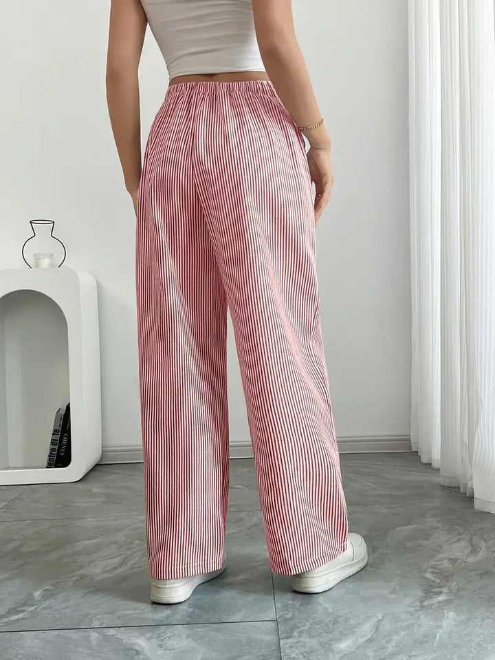Linen Bukser Stribede Wide Leg med Lommer
