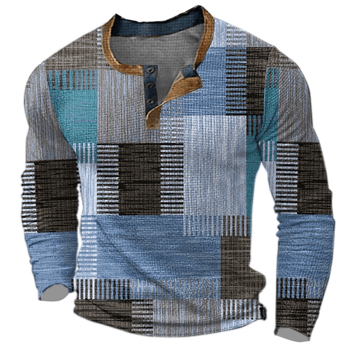 Norbert | Herre Vinter Patchwork Strik Henley Top - Freya Kobenhavn